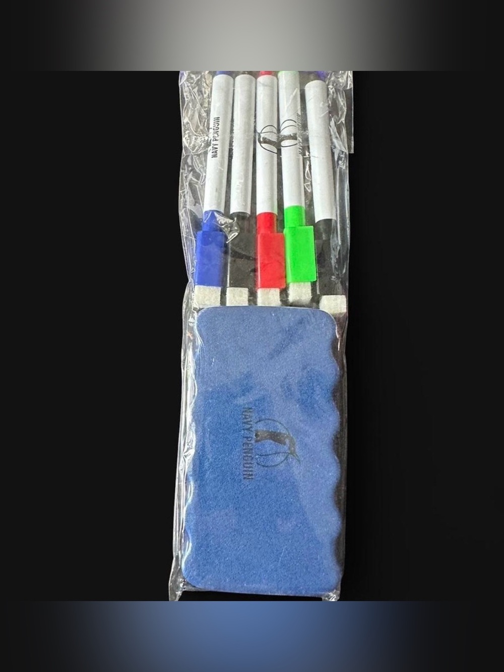 Navy Porpoise whiteboard markers and eraser set